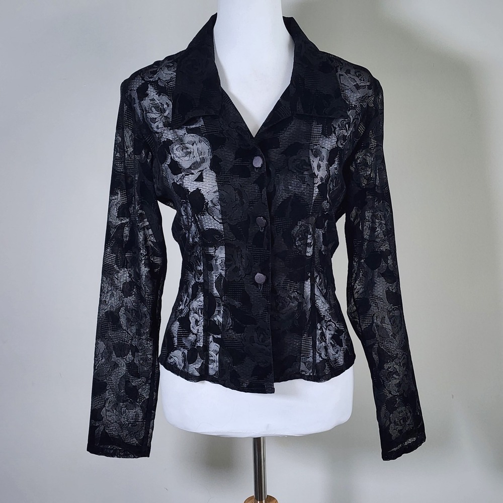 Sheer‎ Rose Lace Blouse Small Black Floral Goth Whimsigoth Dainty Victorian Chic